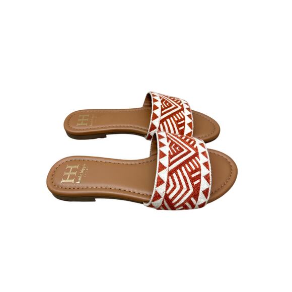 HAUTE HIPPIE | Rust & White Geometric Slide Sandals Boho | Size 8 - Picture 1 of 7
